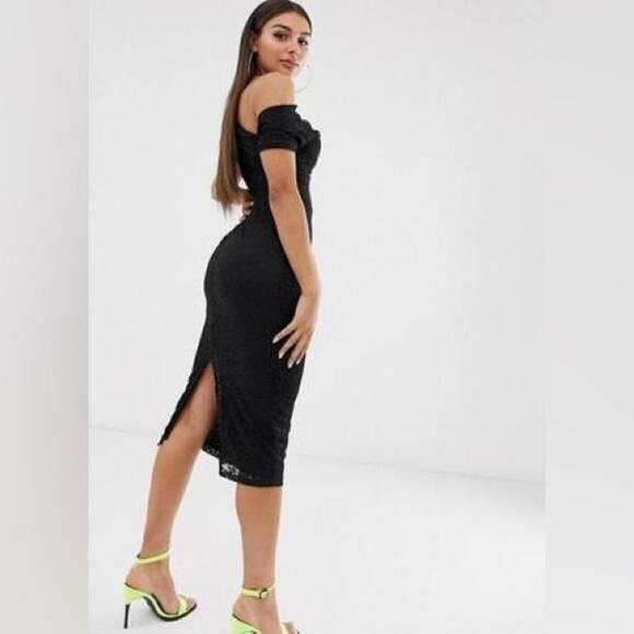 ASOS Off The One Shoulder Lace Midi Dress Size 6 Goth Grunge Party LBD - Picture 2 of 12